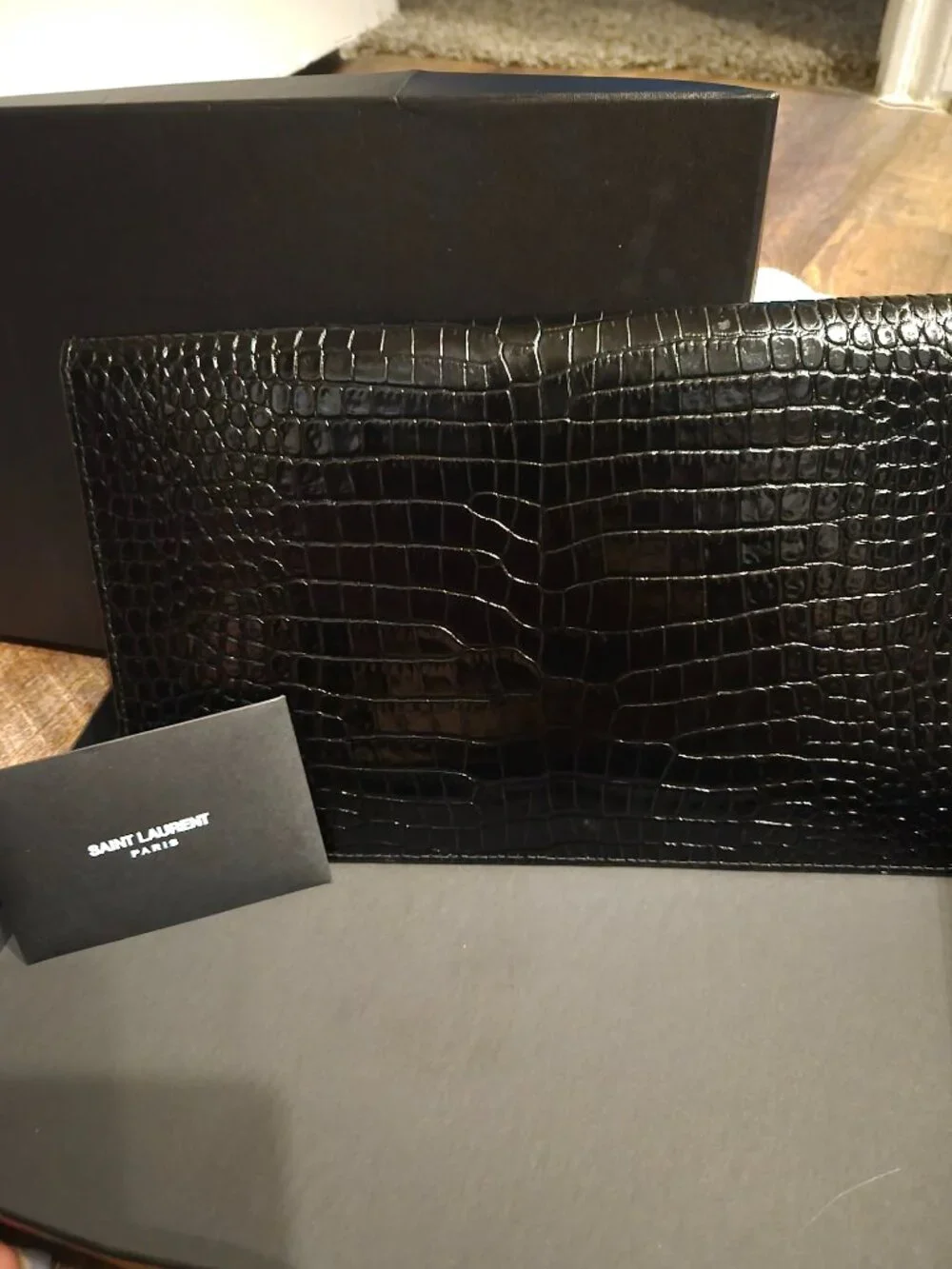 YSL Black patent leather croc clutch. - Picture 2 of 2